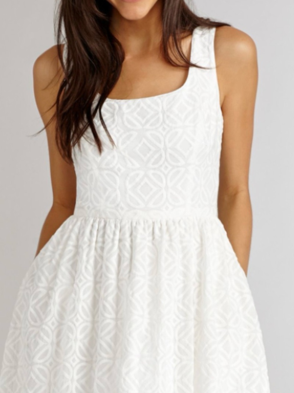 Donna Morgan white sleeveless embroidered dress with pockets, size 12 - Picture 1 of 8